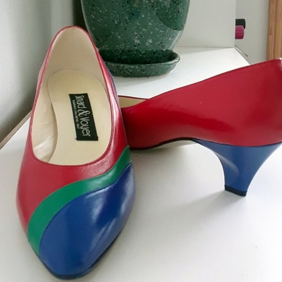 Italian Leather Color-Block High Heel SZ 7 Shoe - Picture 4 of 4